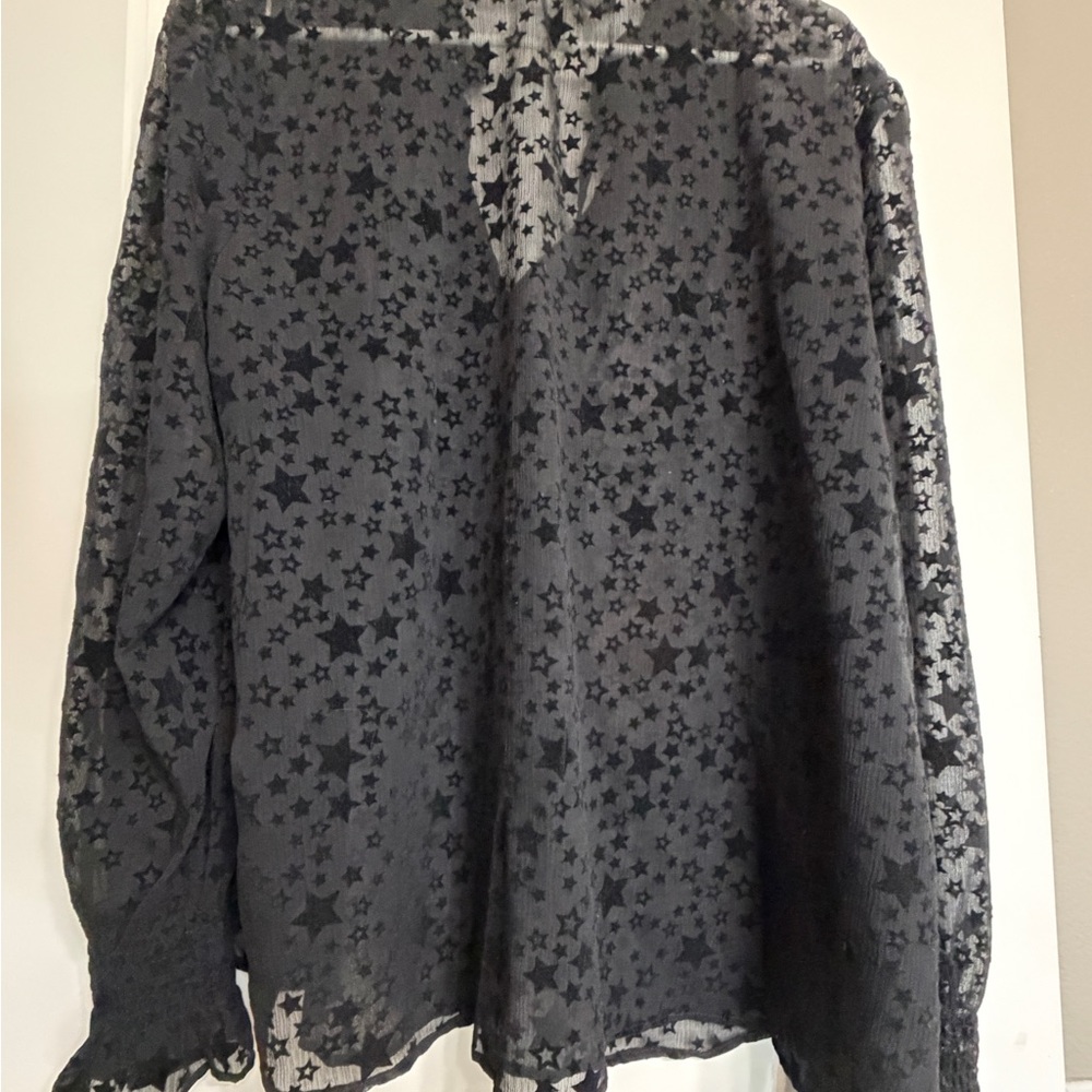 LOFT Black Sheer Star Print Blouse Long Sleeve size L Women’s - Picture 4 of 4